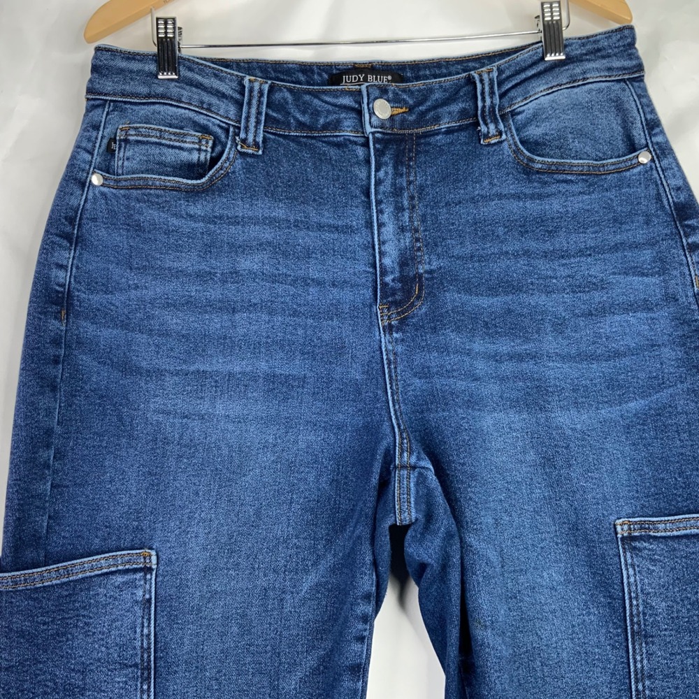 Judy Blue Womens High Rise Cargo Straight Leg Jeans Medium Wash Blue Utility - Picture 4 of 10